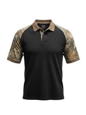 Cabela's EUC Black Polo with Tan Camouflage Sleeves